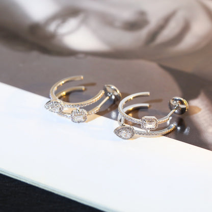 [CharmAmor]CREOLES MY TWIN 2 RANGS SILVER DIAMOND EARRINGS