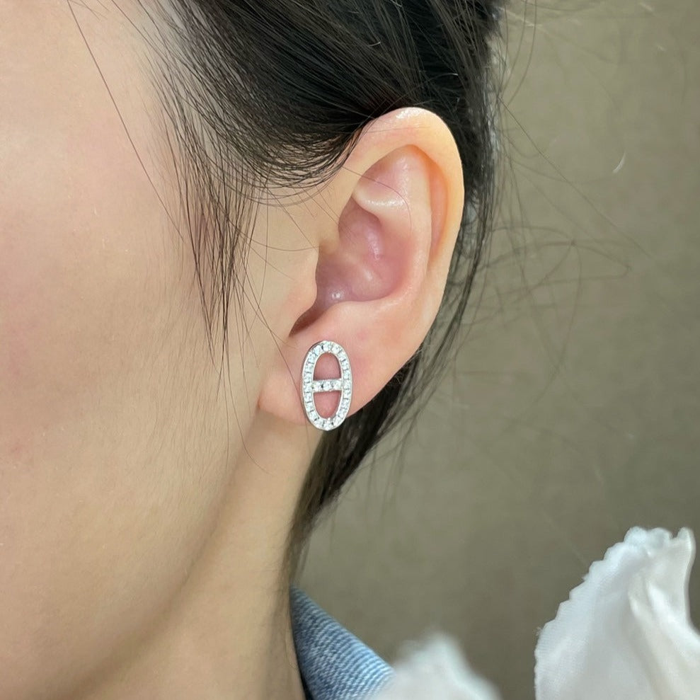 [CharmAmor]HM FULL DIAMOND PIG NOSE STUD EARRINGS