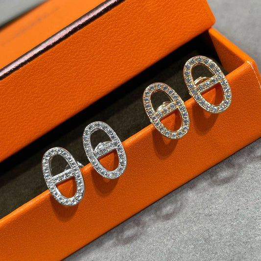 [CharmAmor]HM FULL DIAMOND PIG NOSE STUD EARRINGS