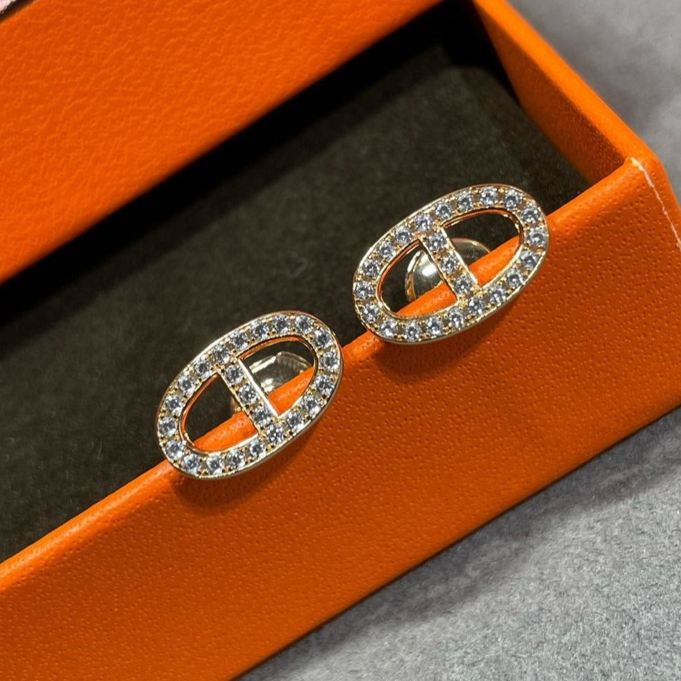 [CharmAmor]HM FULL DIAMOND PIG NOSE STUD EARRINGS