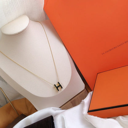 [CharmAmor]HM CLIC BLACK ENAMEL GOLD NECKLACE