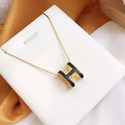 [CharmAmor]HM CLIC BLACK ENAMEL GOLD NECKLACE