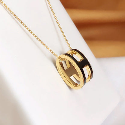 [CharmAmor]HM CLIC BLACK ENAMEL GOLD NECKLACE