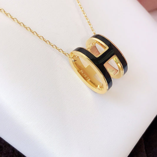 [CharmAmor]HM CLIC BLACK ENAMEL GOLD NECKLACE