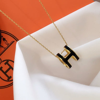 [CharmAmor]HM CLIC BLACK ENAMEL GOLD NECKLACE