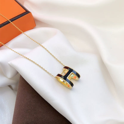 [CharmAmor]HM CLIC BLACK ENAMEL GOLD NECKLACE