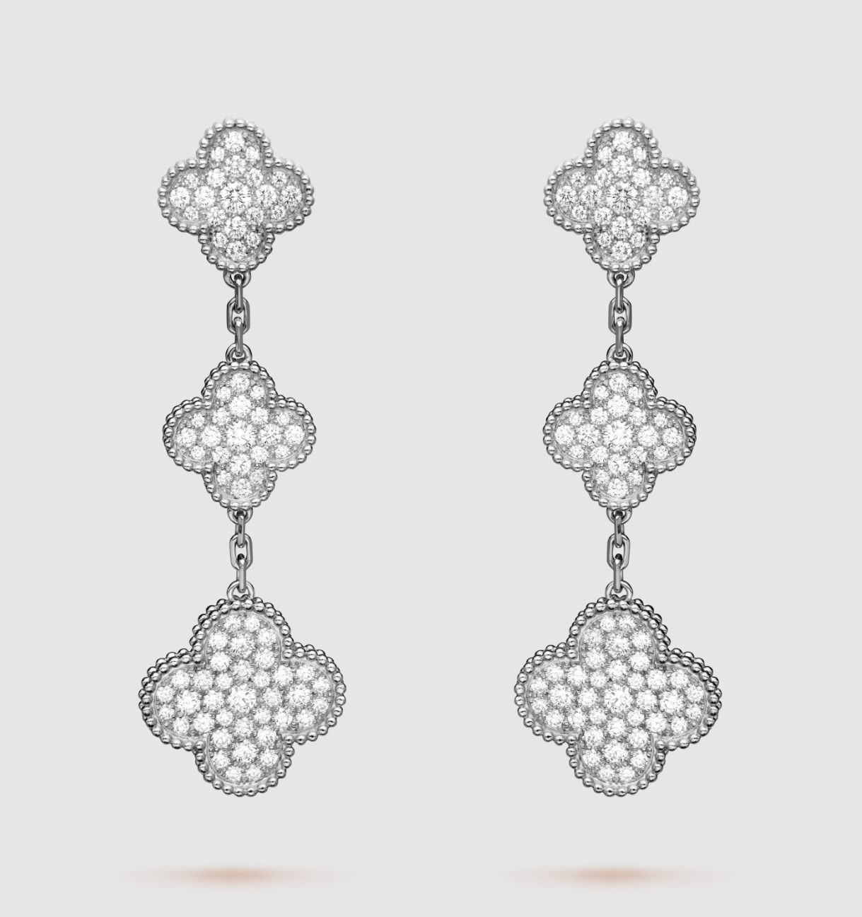 [CharmAmor]CLOVER 3 MOTIF DIAMOND SILVER DROP EARRINGS