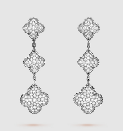 [CharmAmor]CLOVER 3 MOTIF DIAMOND SILVER DROP EARRINGS