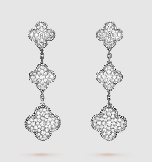 [CharmAmor]CLOVER 3 MOTIF DIAMOND SILVER DROP EARRINGS
