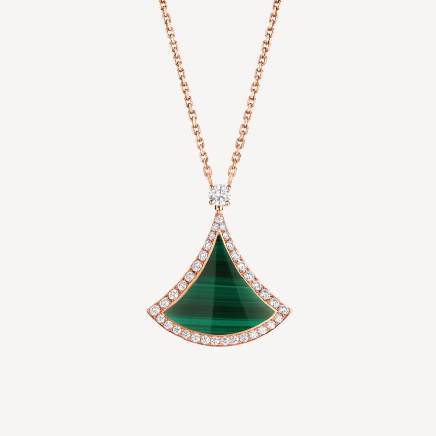 [CharmAmor]DREAM MALACHITE DIAMOND PAVED PINK GOLD NECKLACE