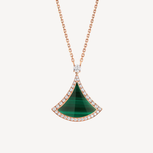 [CharmAmor]DREAM MALACHITE DIAMOND PAVED PINK GOLD NECKLACE