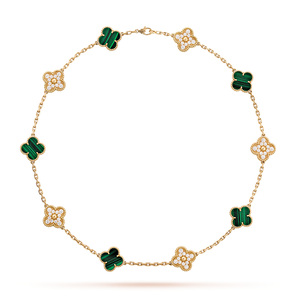 [CharmAmor]CLOVER 10 MOTIFS MALACHITE DIAMOND NECKLACE