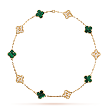 [CharmAmor]CLOVER 10 MOTIFS MALACHITE DIAMOND NECKLACE