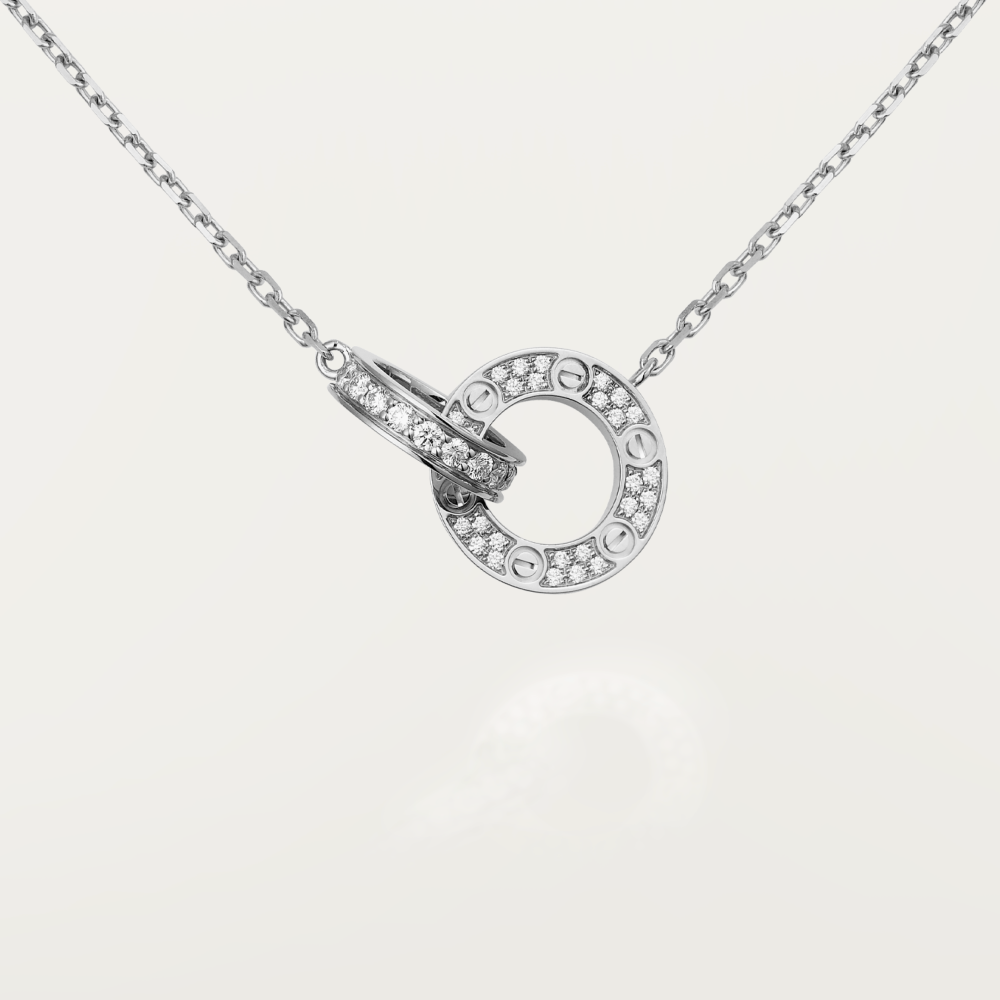 [CharmAmor]LOVE 7.6MM NECKLACE ROSE GOLD AND SILVER  FULL DIAMOND