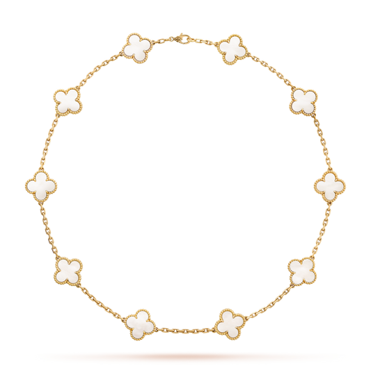 [CharmAmor]CLOVER 10 MOTIFS WHITE MOTHER OF PEARL NECKLACE