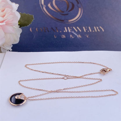 [CharmAmor]AMULETTE ROSE GOLD ONYX NECKLACE