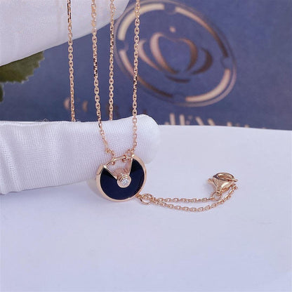 [CharmAmor]AMULETTE ROSE GOLD ONYX NECKLACE