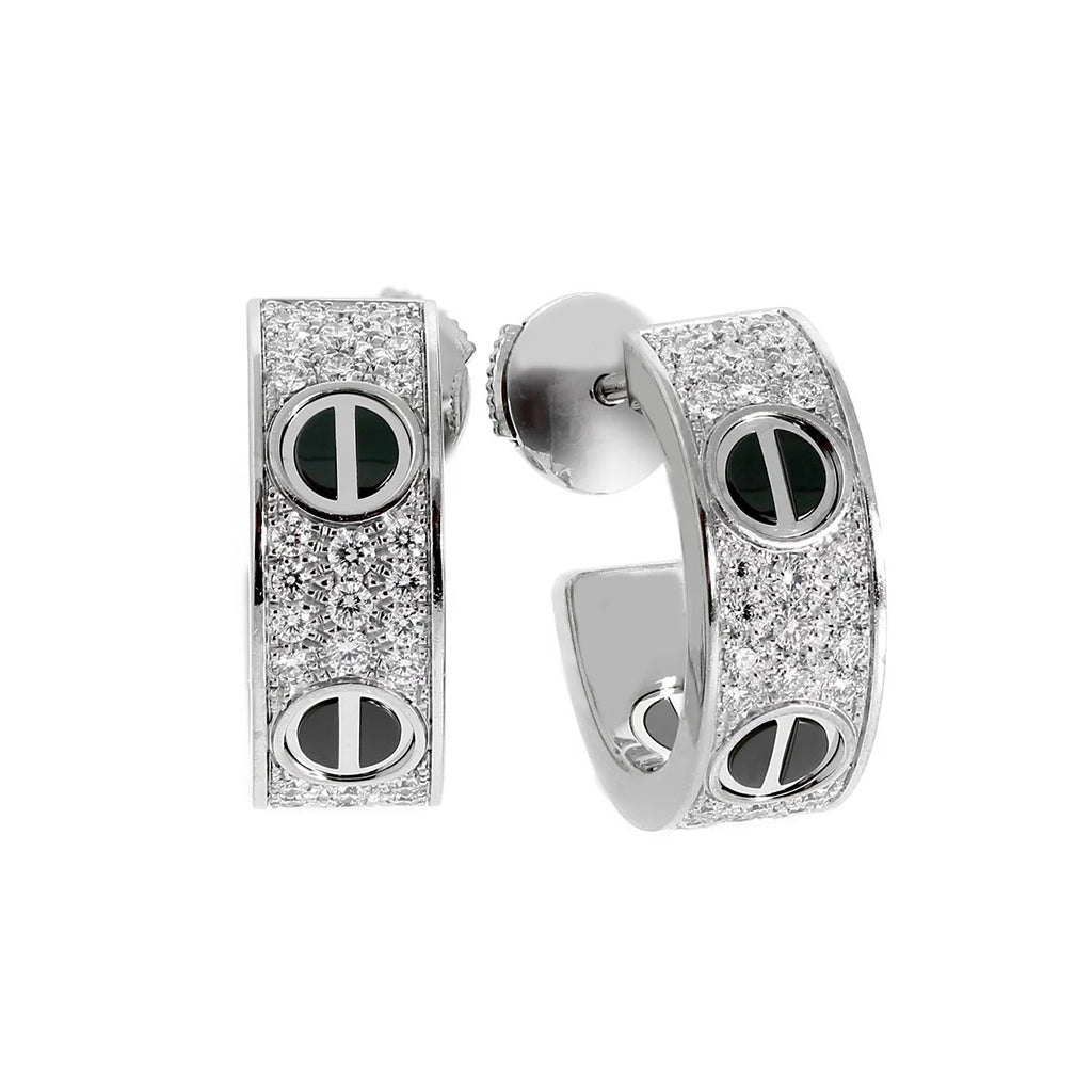 [CharmAmor]LOVE CERAMIC DIAMOND PAVED SILVER EARRINGS