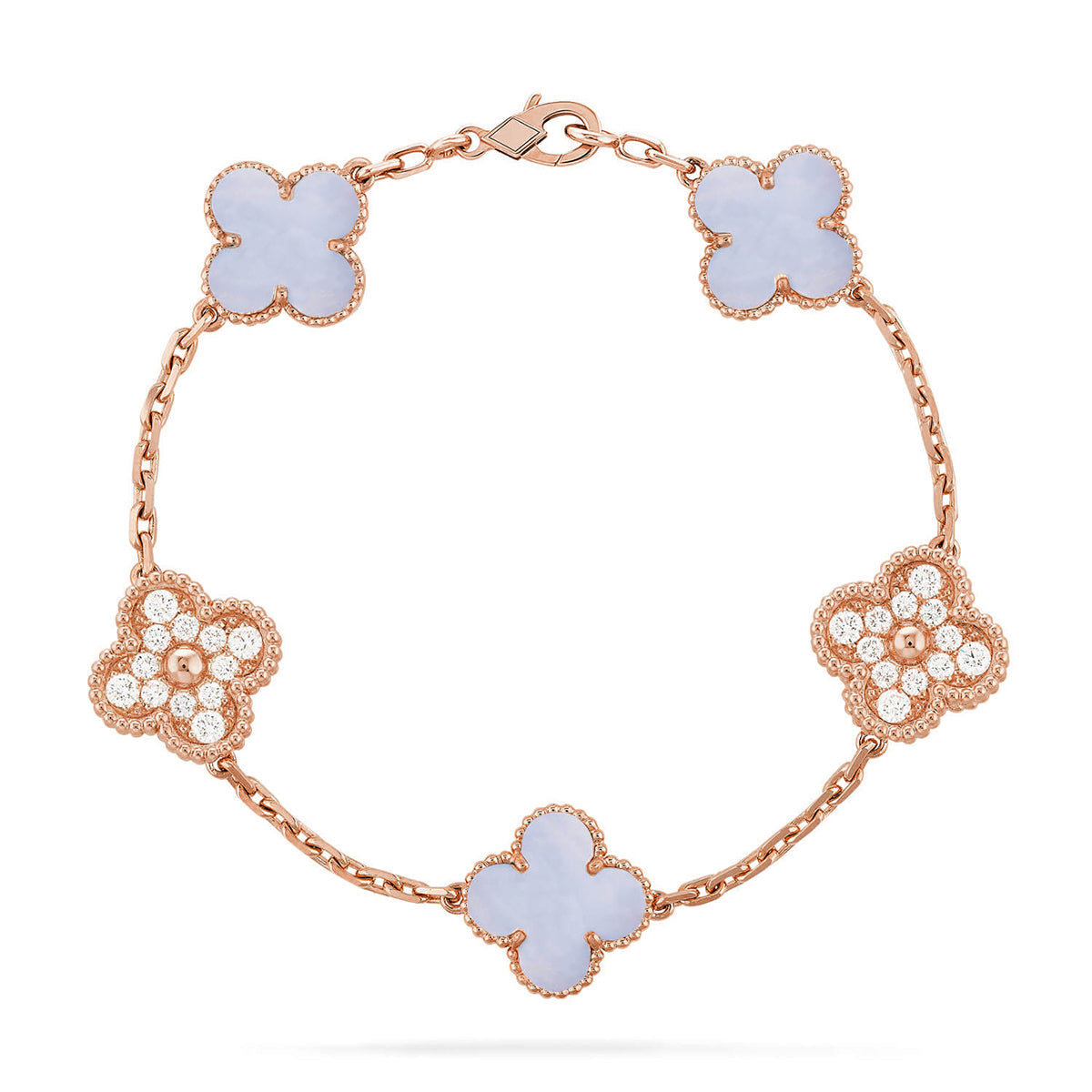 [CharmAmor] CLOVER 5 MOTIF PURPLE CHALCEDONY BRACELET COLLECTION