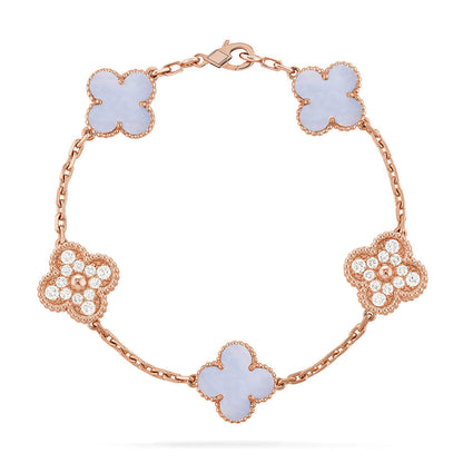 [CharmAmor] CLOVER 5 MOTIF PURPLE CHALCEDONY BRACELET COLLECTION