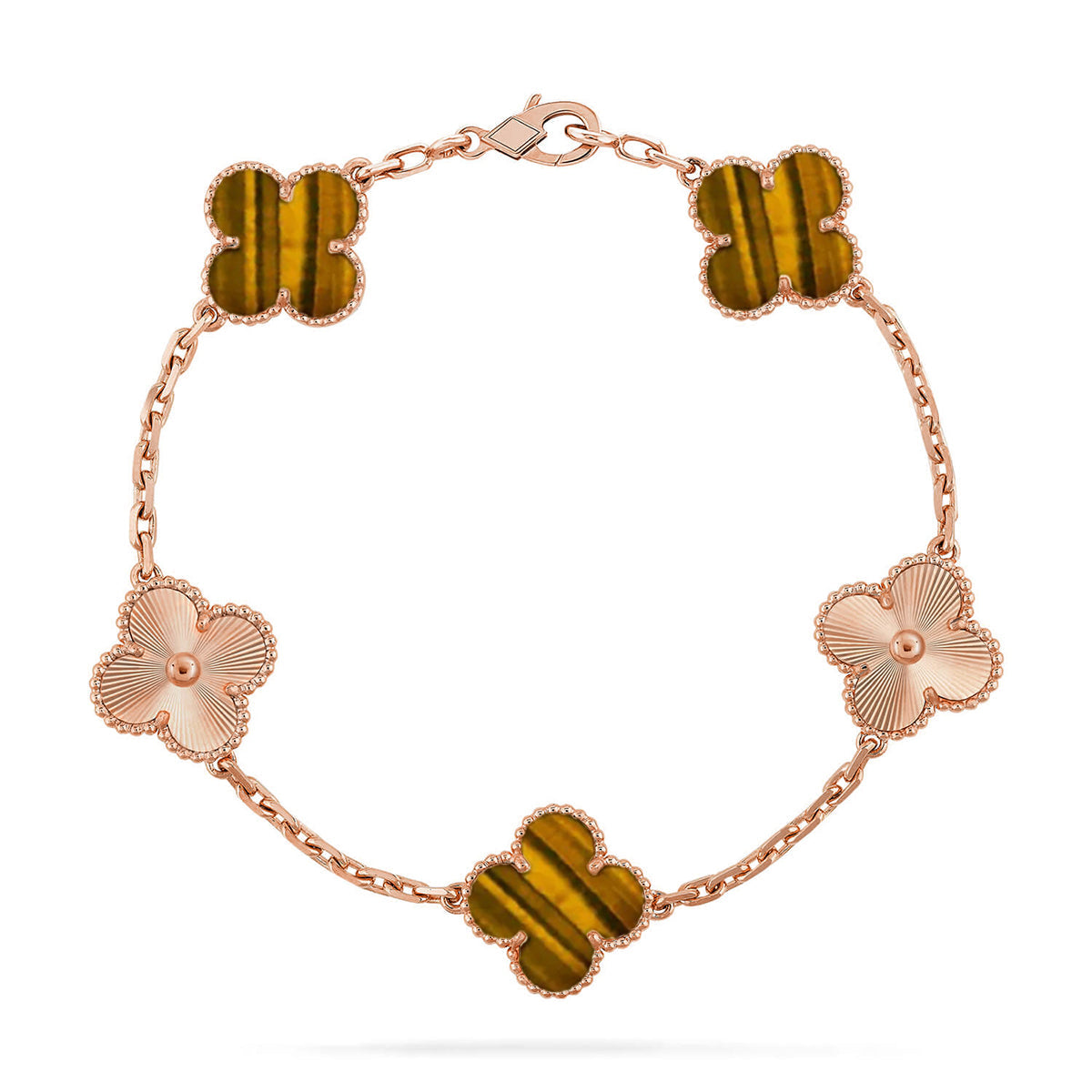 [CharmAmor] CLOVER 5 MOTIFS TIGER EYE BRACELET COLLECTION