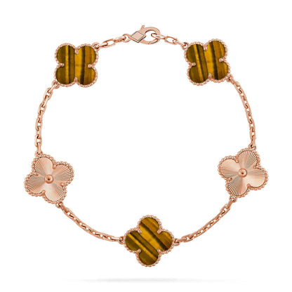 [CharmAmor] CLOVER 5 MOTIFS TIGER EYE BRACELET COLLECTION