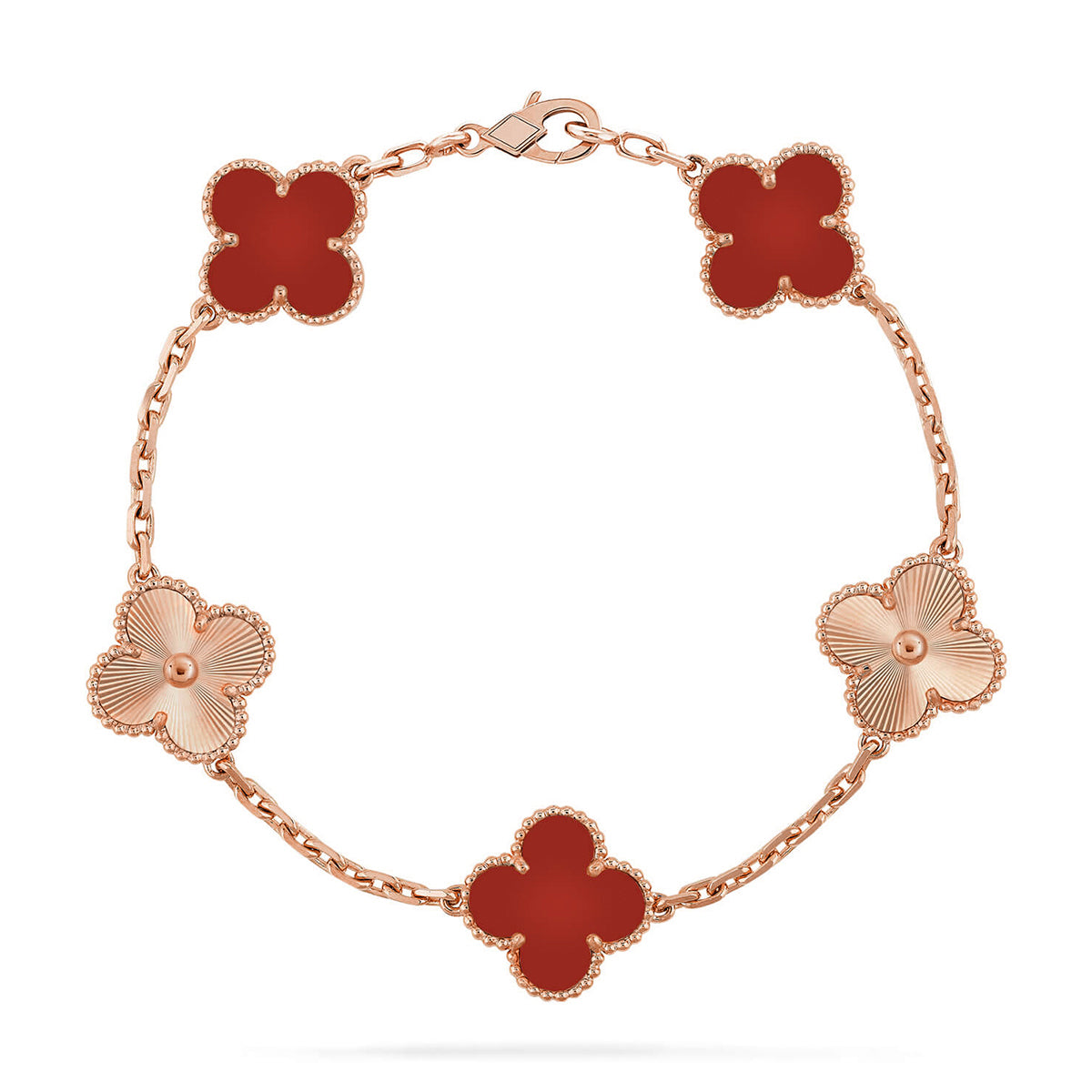 [CharmAmor] CLOVER 5 MOTIF RED CORNELIAN BRACELET COLLECTION