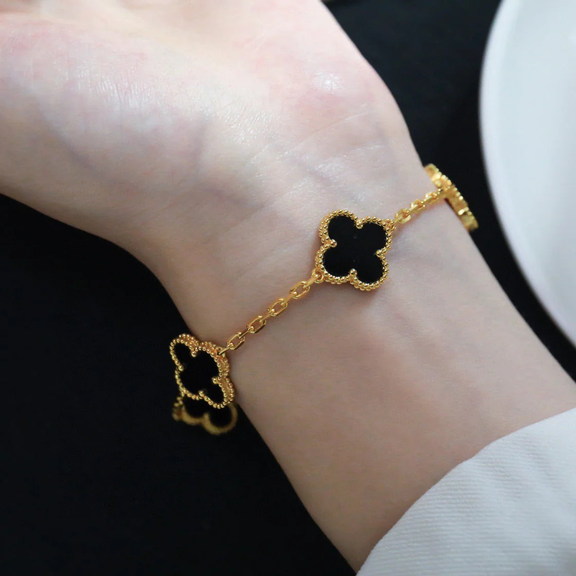 [CharmAmor]CLOVER  5 MOTIFS BLACK ONYX BRACELET