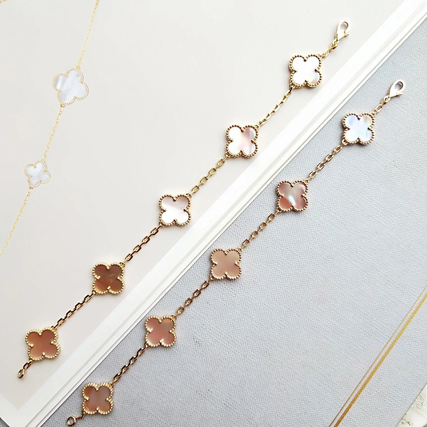 [CharmAmor]CLOVER 5 PINK MOP BRACELET