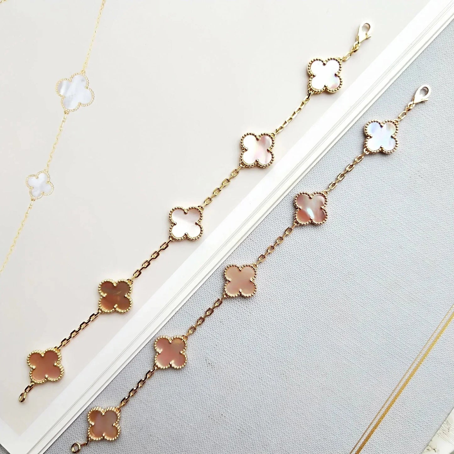 [CharmAmor] CLOVER 5 MOTIFS  PINK MOP BRACELET COLLECTION