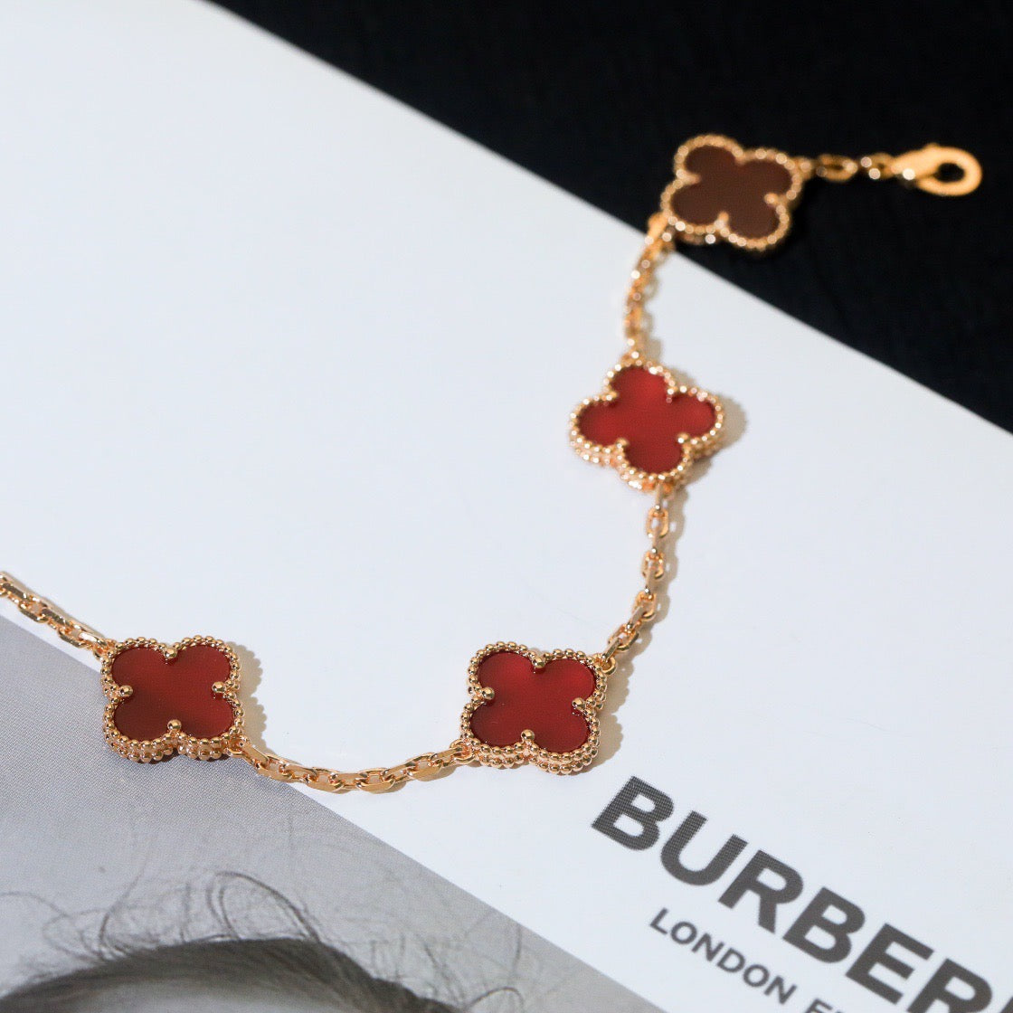 [CharmAmor]CLOVER 5 MOTIFS RED AGATE  BRACELET