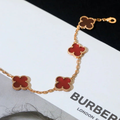 [CharmAmor] CLOVER 5 MOTIF RED CORNELIAN BRACELET COLLECTION