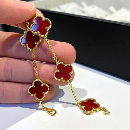 [CharmAmor]CLOVER 5 MOTIFS RED AGATE  BRACELET