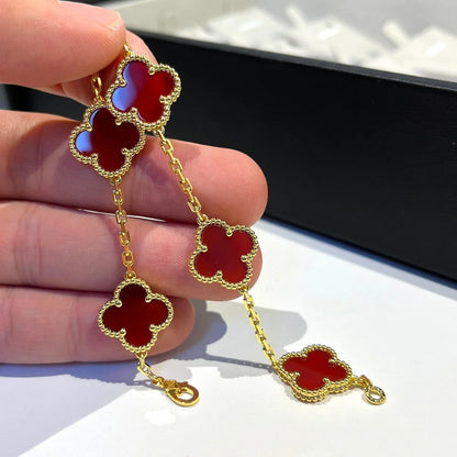 [CharmAmor] CLOVER 5 MOTIF RED CORNELIAN BRACELET COLLECTION