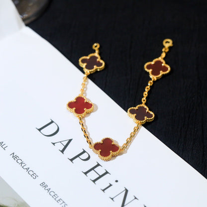 [CharmAmor]CLOVER 5 MOTIFS RED AGATE  BRACELET