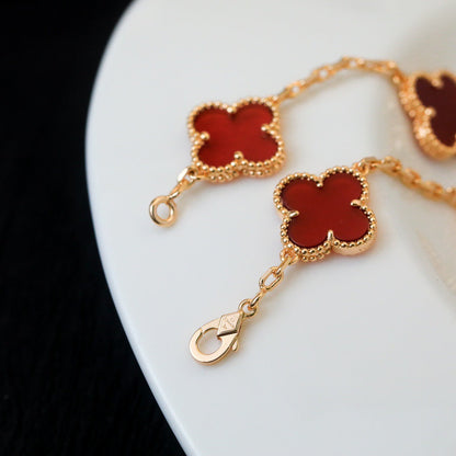[CharmAmor]CLOVER 5 MOTIFS RED AGATE  BRACELET