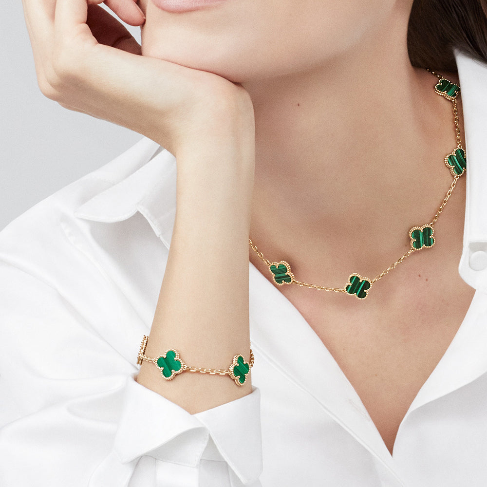 [CharmAmor]CLOVER 10 MOTIFS MALACHITE NECKLACE