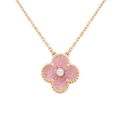 [CharmAmor]CLOVER 15MM DIAMOND RHODONITE NECKLACE