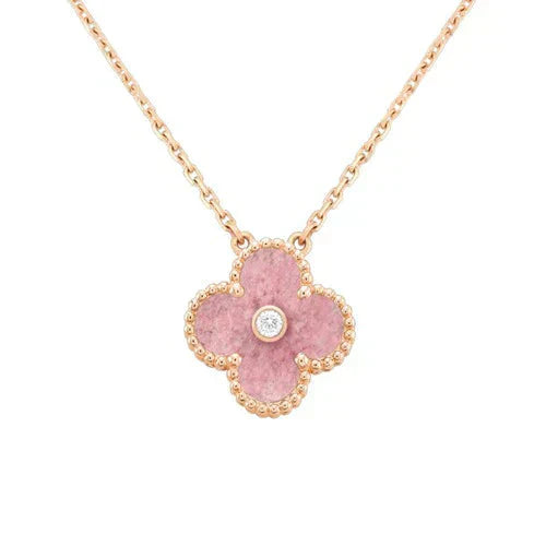 [CharmAmor]CLOVER 15MM DIAMOND RHODONITE NECKLACE