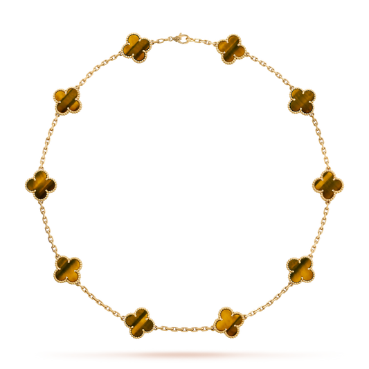 [CharmAmor]CLOVER 10 MOTIFS TIGER EYE NECKLACE