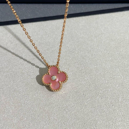 [CharmAmor]CLOVER 15MM DIAMOND PINK MOP NECKLACE