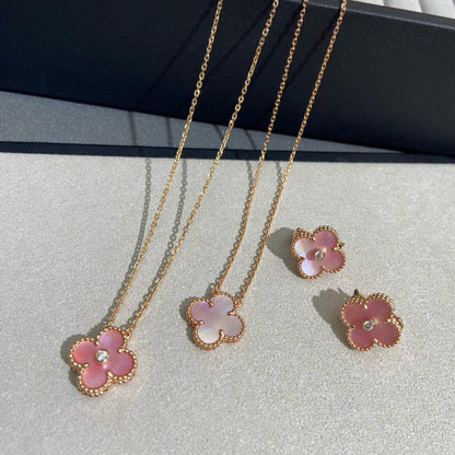[CharmAmor]CLOVER 15MM DIAMOND PINK MOP NECKLACE