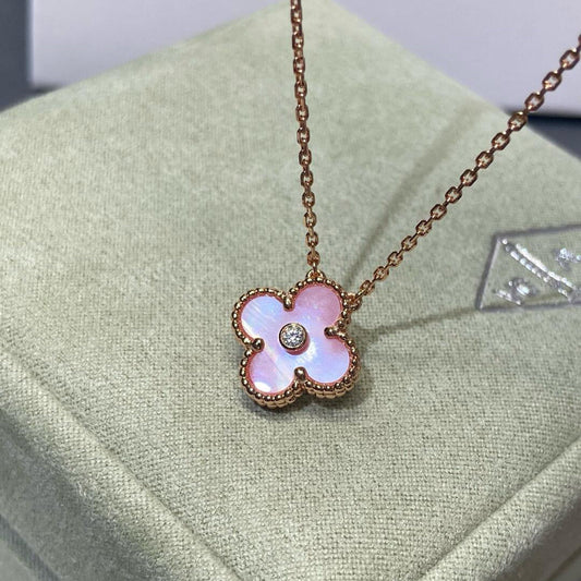 [CharmAmor]CLOVER 15MM DIAMOND PINK MOP NECKLACE