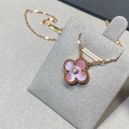 [CharmAmor]CLOVER 15MM DIAMOND PINK MOP NECKLACE
