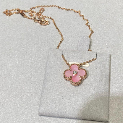 [CharmAmor]CLOVER 15MM DIAMOND PINK MOP NECKLACE