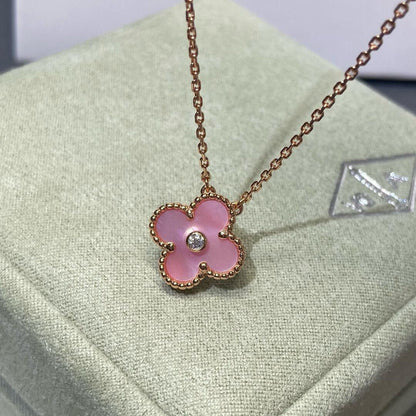 [CharmAmor]CLOVER 15MM DIAMOND PINK MOP NECKLACE