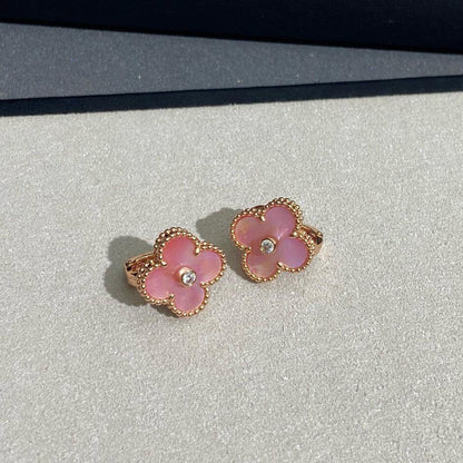 [CharmAmor]CLOVER MEDIUM 1 DIAMOND PINK EARRINGS