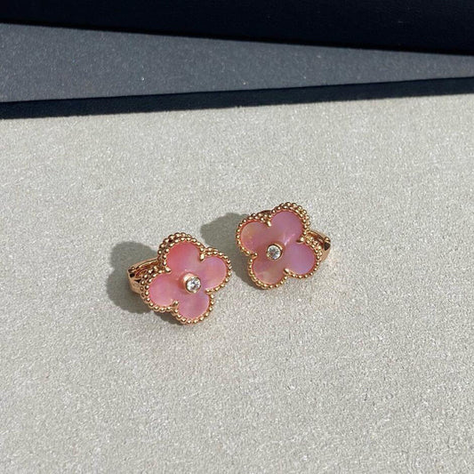 [CharmAmor]CLOVER MEDIUM 1 DIAMOND PINK EARRINGS