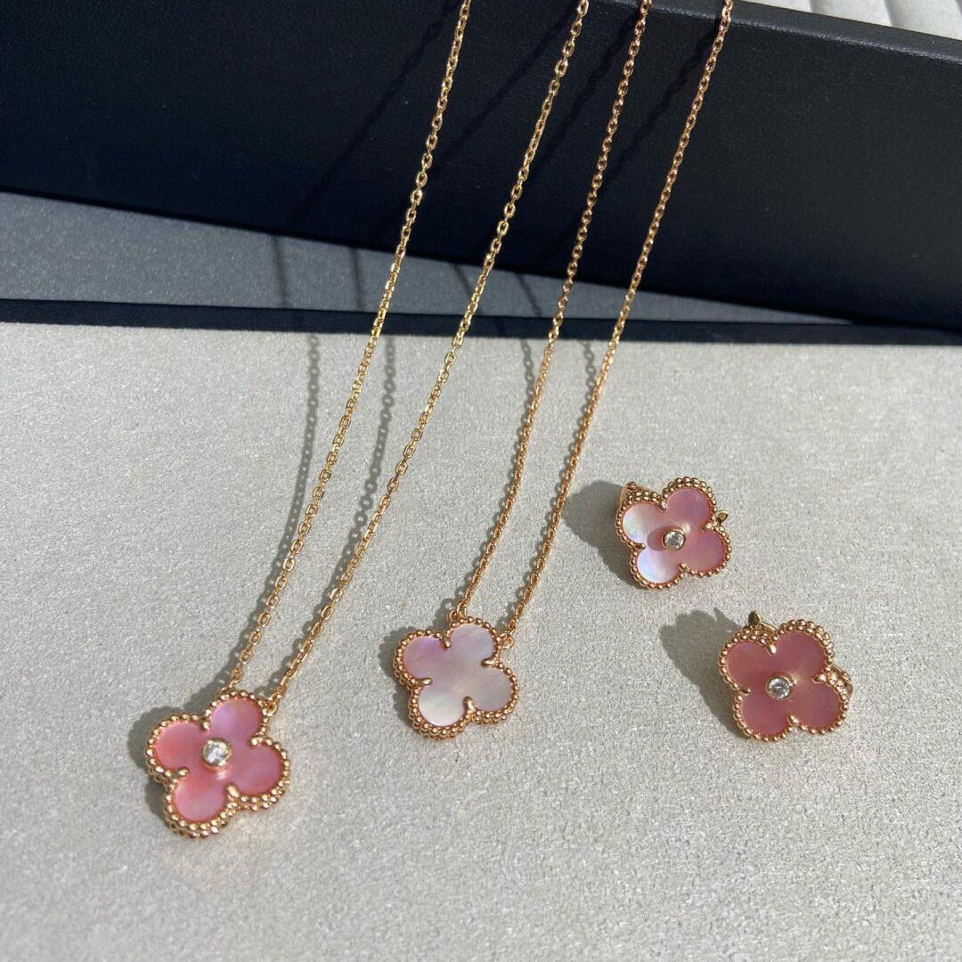 [CharmAmor]CLOVER MEDIUM 1 DIAMOND PINK EARRINGS