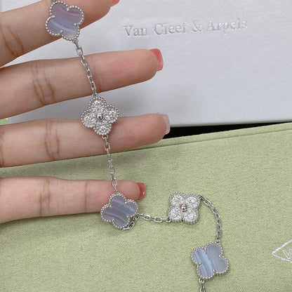 [CharmAmor]CLOVER  5 MOTIF DIAMOND PURPLE CHALCEDONY BRACELET SILVER